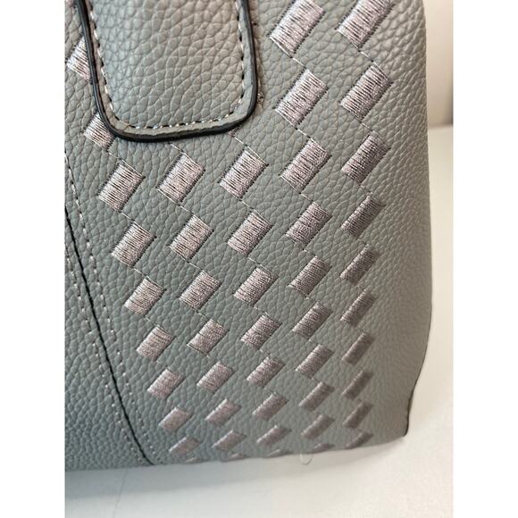 Fashion Bag Gray PU Leather Tote Detachable Crossbody Bow Purse Charm 11x8x5" - Picture 9 of 14